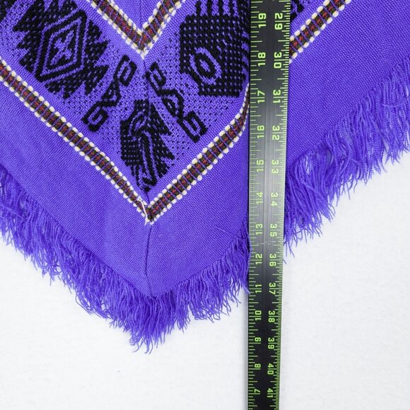 Tejidos Diaz Sweater Womens One Size Purple Wool Blend Aztec Fringe Poncho - Picture 9 of 14